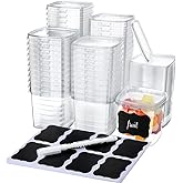 Jinei 50 Pcs Plastic Deli Containers with Lids Clear Square Food Storage Containers Stackable Airtight Square Container with Lids with 9 Labels and Marker for Kitchen Storage Meal Take out (8 oz)