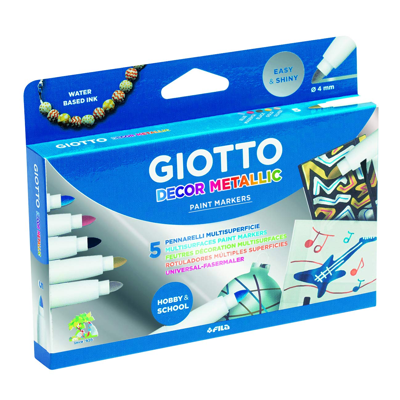 Giotto Set Of 5 - Metallic Marker Pens - Multi Surface Glass Wood Porcelain