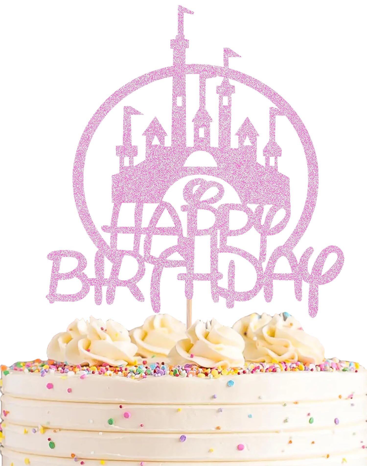 Castle Birthday Cake Topper - Pink Glitter Castle Theme Birthday Party ...