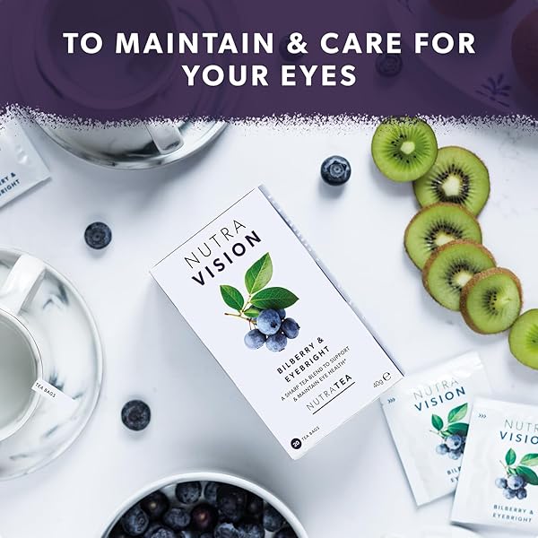 NUTRAVISION – EYE HEALTH TEA – INCLUDES BILBERRY & EYEBRIGHT – FOR GENERAL AND AGE-RELATED EYE HEALTH – 20 ENVELOPED TEA BAGS – BY NUTRA TEA – HERBAL TEA