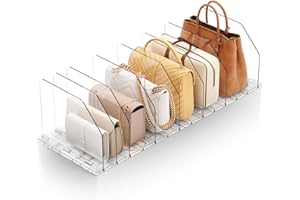 iStoreMaxy Purse Organizer for Closet, Shelf Divider Adjustable Clear Acrylic Handbag Storage, Bag Storage Separators, Keep Handbag & Books Neat and Upright in Bedroom, Office