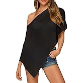 Fisoew Womens Sheer Poncho Top Lightweight Knit Bolero Shrug Mesh Off The Shoulder Y2K Going Out Beach Swimsuit Coverup