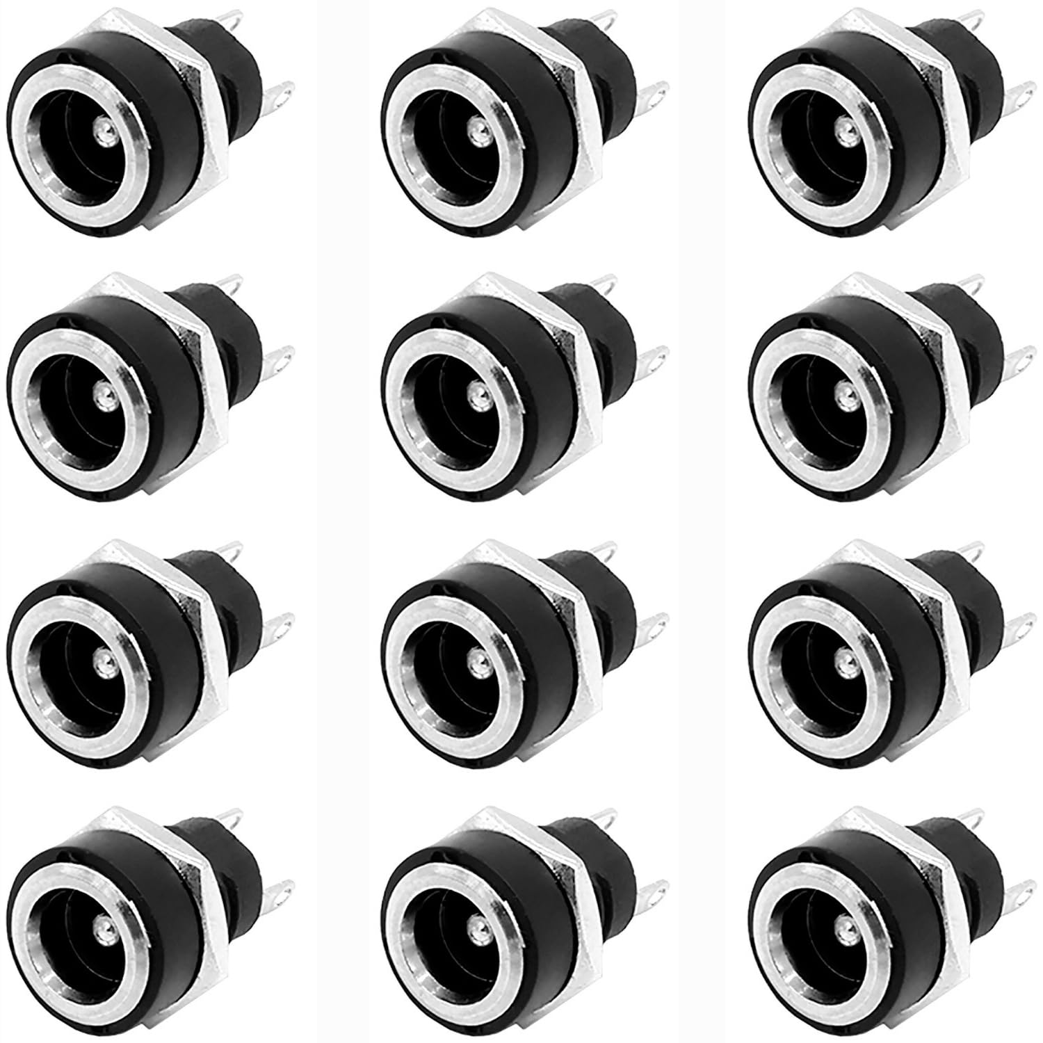 ThreeBulls 12 Pieces 5.5mmx2.1mm 2 Pins DC Power Jack Female Panel Mounting Connector Socket