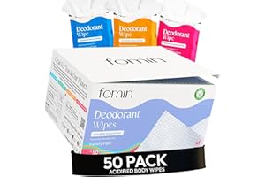 FOMIN Acidified Travel Deodorant Wipes For Women & Men - 50 Count - Variety Pack - pH Balanced, Mini Deodorant Travel Size Wipes - Plastic-Free, Individually Wrapped Underarm Body Wipe