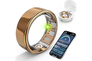 Free Shark Smart Ring with Sleep Monitoring, Step Counting, Heart Rate, Blood Oxygen for iOS and Android, No Subscription Fee, IP68 Waterproof Health Tracker (Gold, 7)