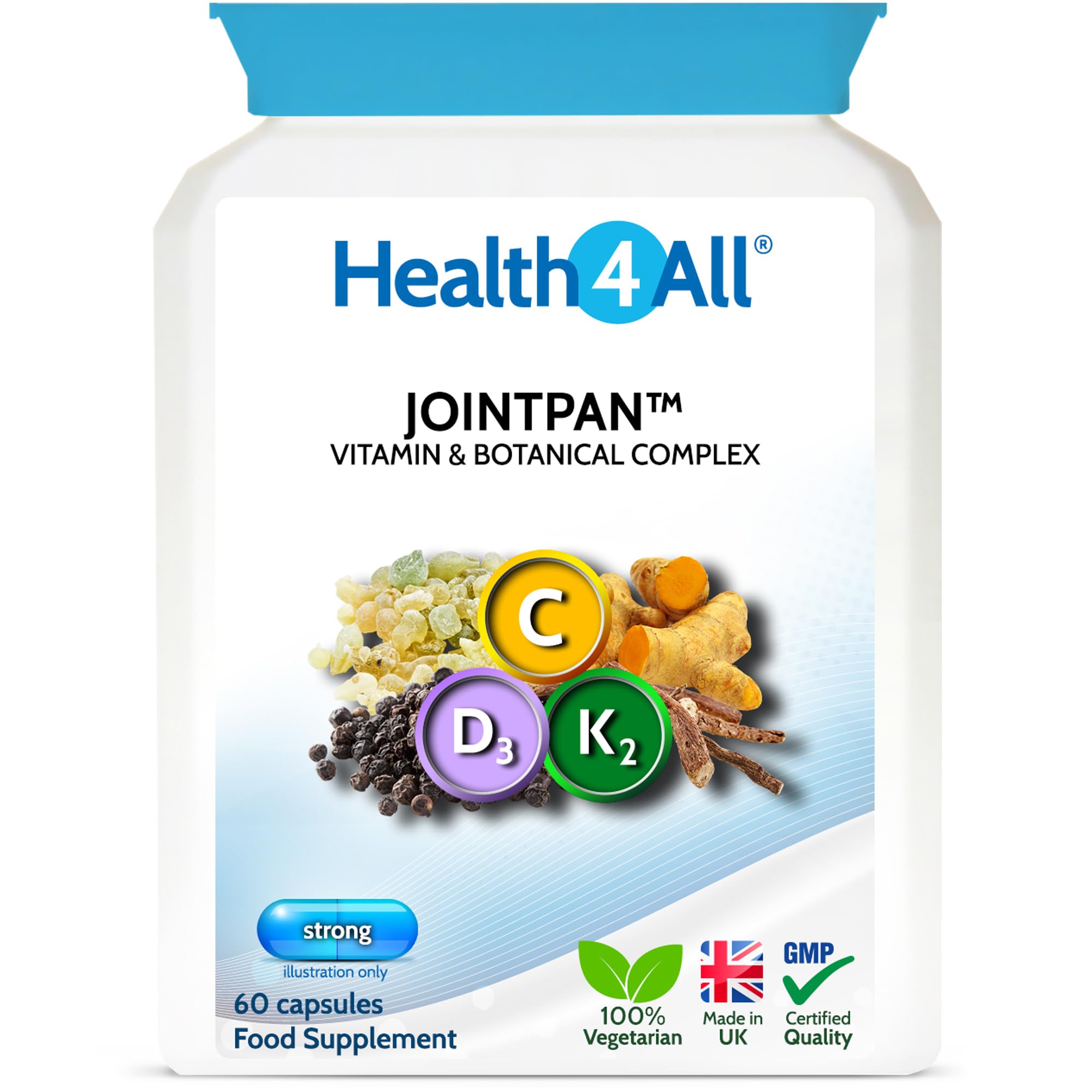 Health4All Jointpan Joint Support 60 Capsules with Boswellia Serrata, Turmeric, Ashwagandha, D3 & K2 MK-7, Strong Joint Pan, Stiffness and OA Support Supplement | Made in UK