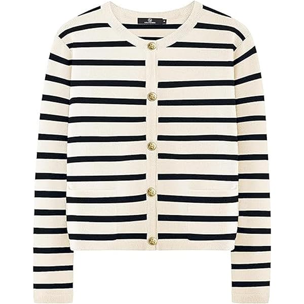 トップス STRIPE CABLE HALF SLEEVE CARDIGAN WIFFGO Striped Cardigan Sweaters for Women Long Sleeve