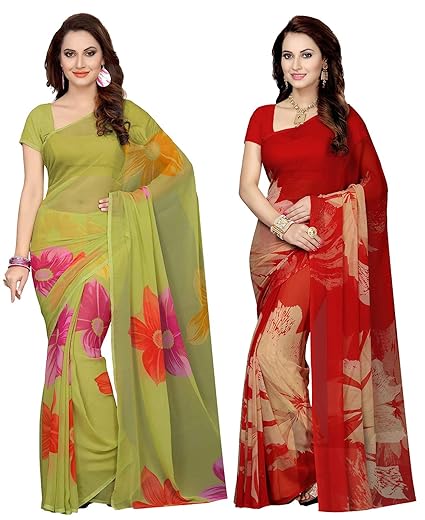 Combo Of 2 Poly Georgette Multicolor Printed Women Saree