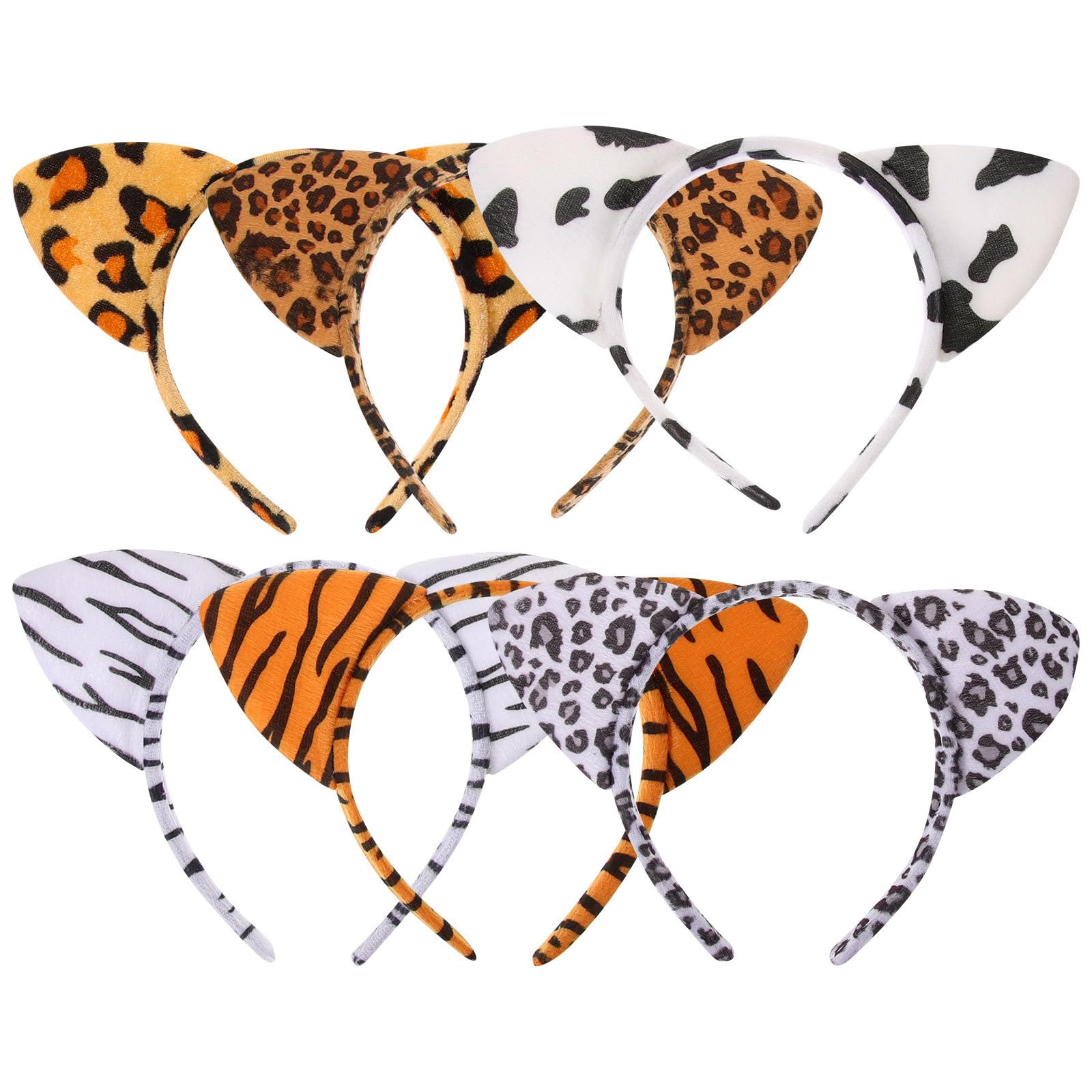 Lurrose 6pcs Halloween Plush Cloth Animal Cartoon Hair Hoop Cat Tiger Leopard Ear Headbands Party Hair Accessory for Girls Women