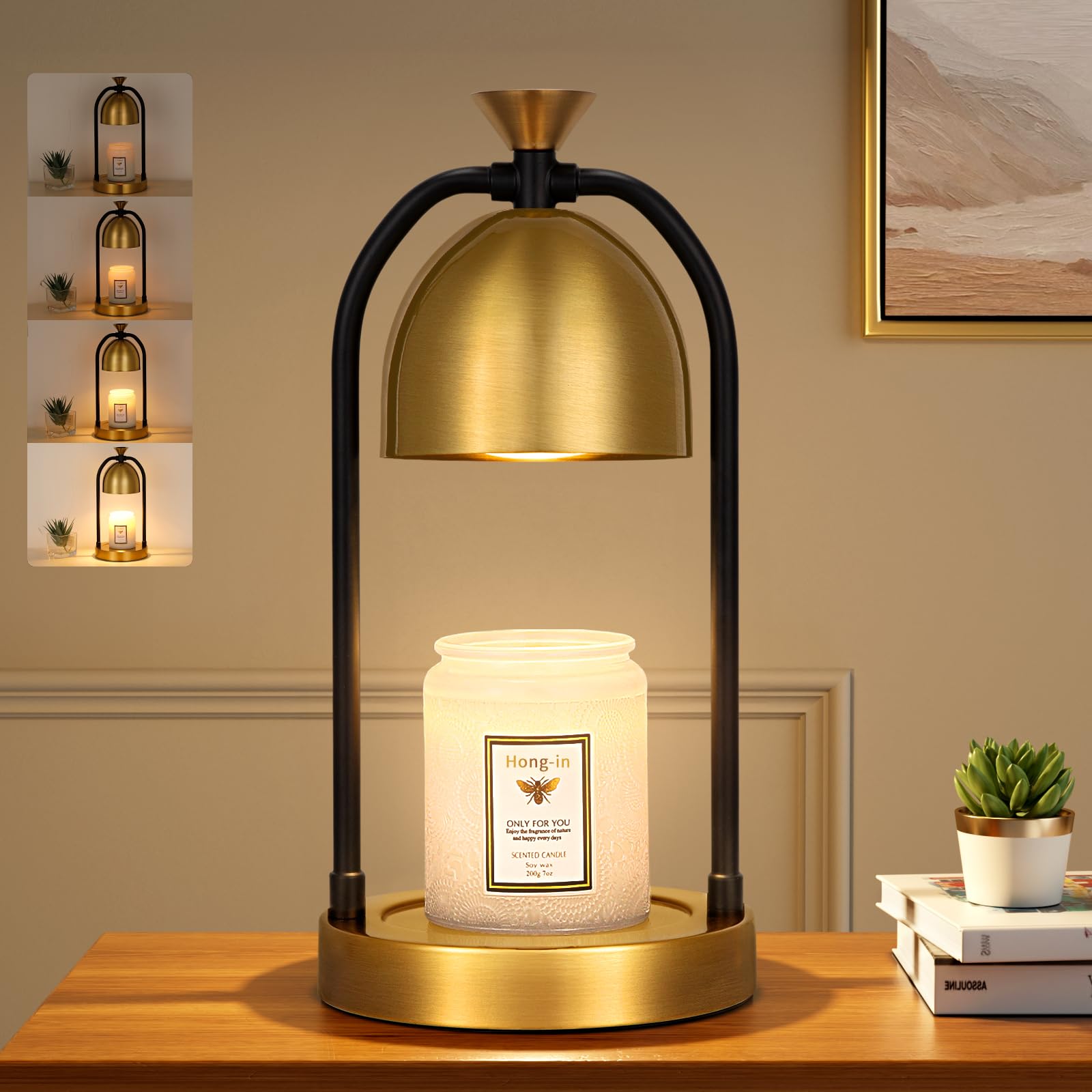 Photo 1 of Gold Candle Warmer Lamp with Timer-Modern Room Decor Aesthetic Vintage, Gifts for Women,Dimmable Wax Melt Warmer for Scented Wax with 2 Bulbs