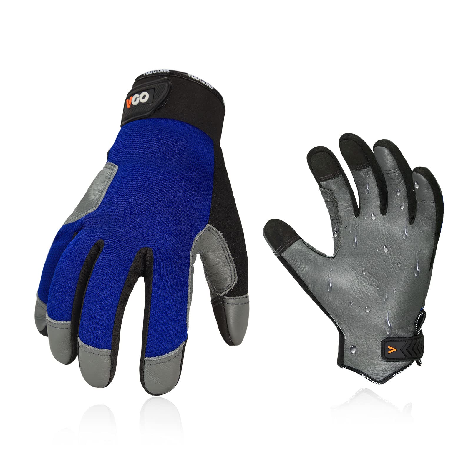 Vgo... Work Gloves Men in Cowhide Touchscreen, Safety Gloves for Warehouse Mechanics Carpenter, 1 pair (XL,Blue,CA9774WR) — image 1
