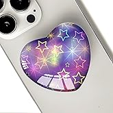 Luhoit Expandiing Cell Phone Grip Heart Shape Glass Finger Holder for Smartphones, Cellphone Collapsible Stand - Star Purple
