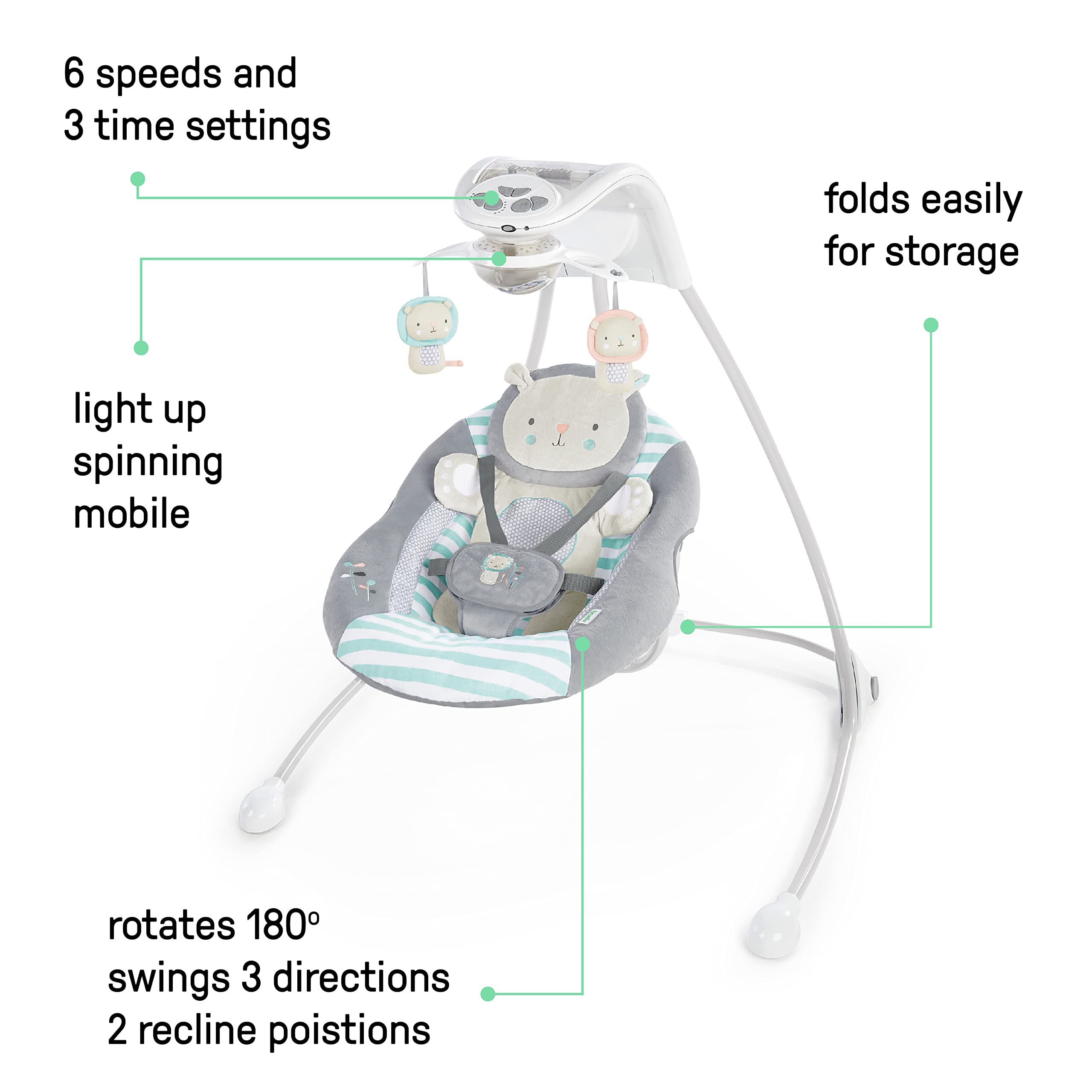 Ingenuity InLighten 6Speed Foldable Baby Swing with Light Up Mobile