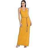 R&M Richards Women's Sleeveless Maxi Dress W/Loop Back & Boho Belt - Spring & Summer Daytime Style