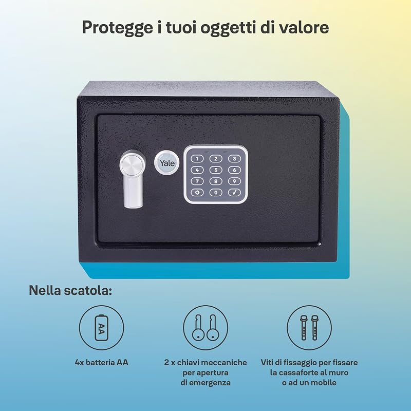 Cassaforte Piccola YSV/200/DB2 Nero, Tastiera Digitale, Indicatori di Luce a LED, Fissaggi a Parete e Pavimento, Versione Corrente