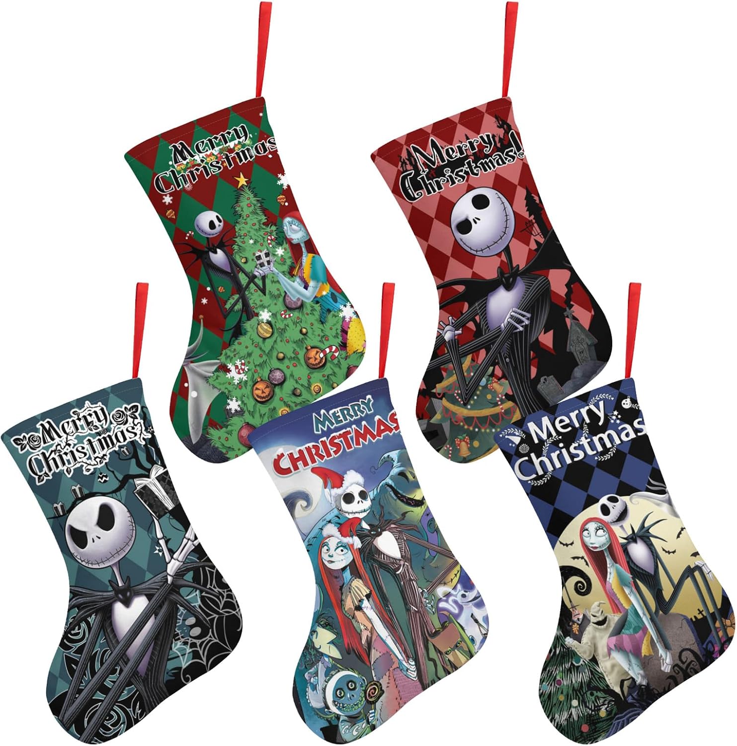 Stockings & Holders - Loczek 5Pcs Cartoon Before Christmas Stockings, Nightmare Stockings Gift for Fireplace Xmas Tree Party Hanging Decoration