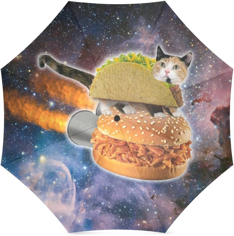 Happy Custom Storefront Funny Taco Cat in Space Compact Umbrella Folding Travel Rain/Sun Umbrella Anti-uv, Windproof Rainproof Umbrella