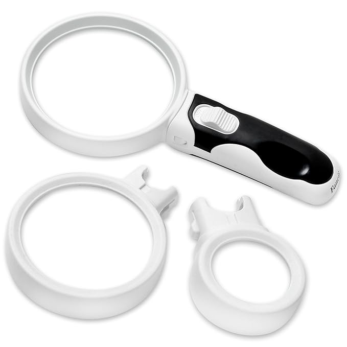 Fancii Illuminated LED Handheld Magnifying Glass Set 2X 3.5X and 10X
