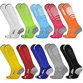 Tergy 10 Pairs Kids Soccer Socks Stretchy Knee High Tube Colorful Football Athletic Team Socks for Boys Girls