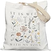 APJYM Aesthetic Floral Christian Tote Bag, It is Well with My Soul Bible Verse Tote Bags for Women, Christian Religious Gifts for Women, Faith Based Gifts Reusable Grocery Bags Shopping Bags