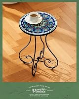 VONLUCE Round Side Table 53cm Tall Mosaic Tile Top Blue Indoor Outdoor view 2