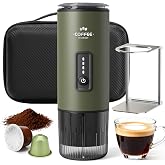 Portable Espresso Maker, 3 in 1 Coffee Maker Set with Carrying Bag and Coffee Stand, Coffee Machine Works with Ground Coffee &amp; Capsule Pod, Self-Heating Brewer with USB-C for Travel, Hiking, Office
