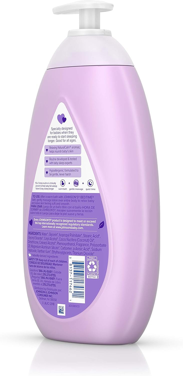 Johnson's Moisturizing Bedtime Baby Lotion with NaturalCalm Essences to Soothe and Relax, Hypoallergenic and Paraben-, Phthalate- and Dye-Free Baby Skin Care, 27.1 fl. oz: Health & Personal Care