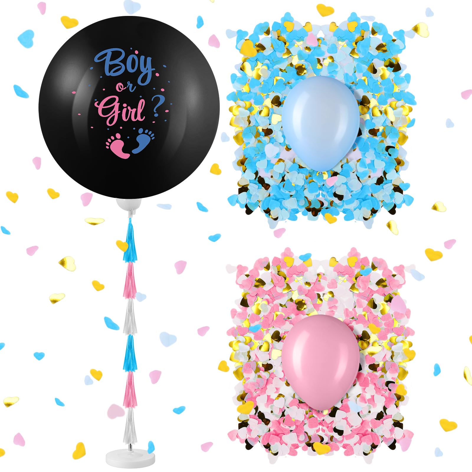Photo 1 of Syhood Jumbo Gender Reveal Balloon Pop Kit 36 Inch Boy or Girl Balloon with 10 Blue Pink Balloons Heart Shaped Confetti Tassels Balloon Stand Baby Shower Party Supplies Decorations(Black)