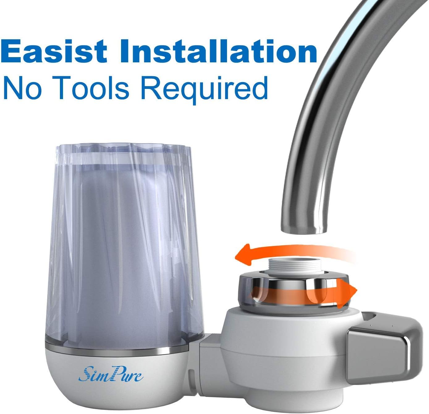 SimPure Water Filter Faucet DA03, Tap Mount Water Purifier Filtration System with Visible Clear Shell, High Water Flow 400 Gallon, Easy Installation, Remove 99% Lead, Fluoride, Chlorine, Odor: Home & Kitchen
