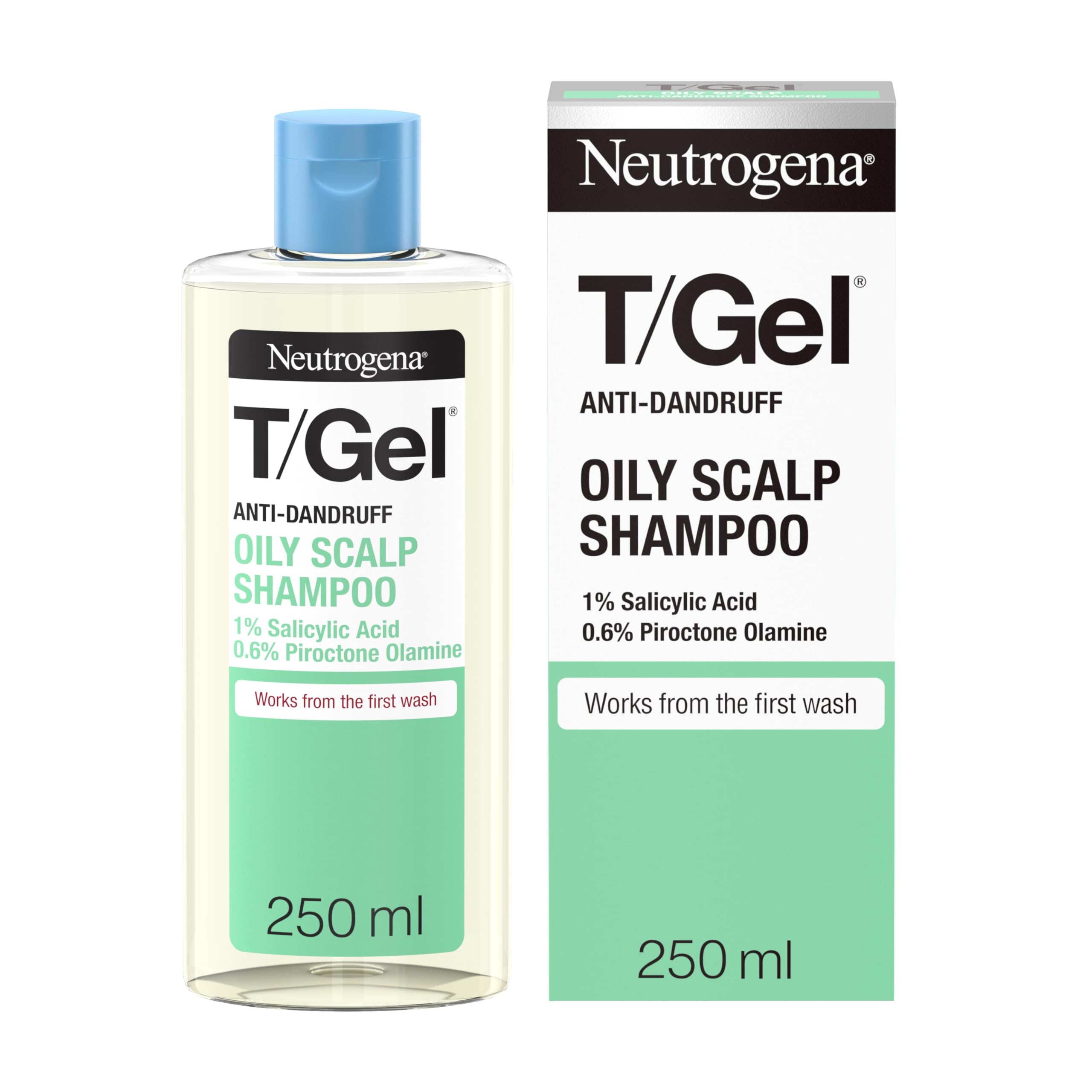 Neutrogena T/Gel Anti Dandruff Shampoo for Oily Scalp and Hair (1x 250ml), Daily Anti-Dandruff Shampoo with Salicylic Acid to Remove Excess Oils from First Wash