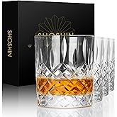 SHOSHIN Premium Hand Cut Whiskey Glasses (13 OZ, Set of 4) - Handmade Double Old Fashioned Scotch Glasses - Gift for Bourbon Lovers - Style Glassware for Rum - 4 Rocks glasses in Gift Box