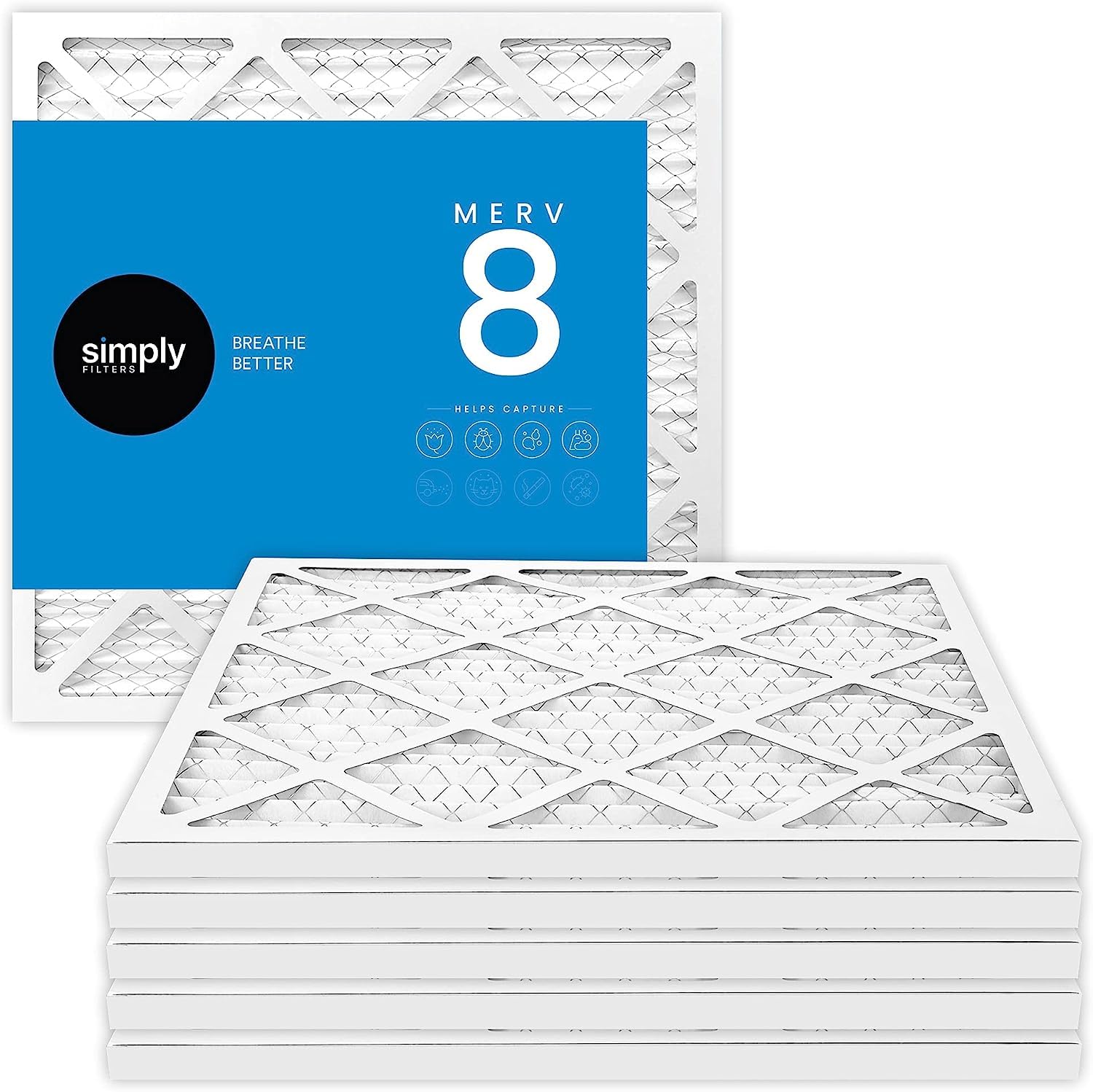 Simply 20x30x1 Air Filter, Merv 8, 4 Pack, For Home AC Furnace & HVAC (Actual Size: 19.94"x29.94"x0.75") DUST, Pet & Allergy Control, Image
