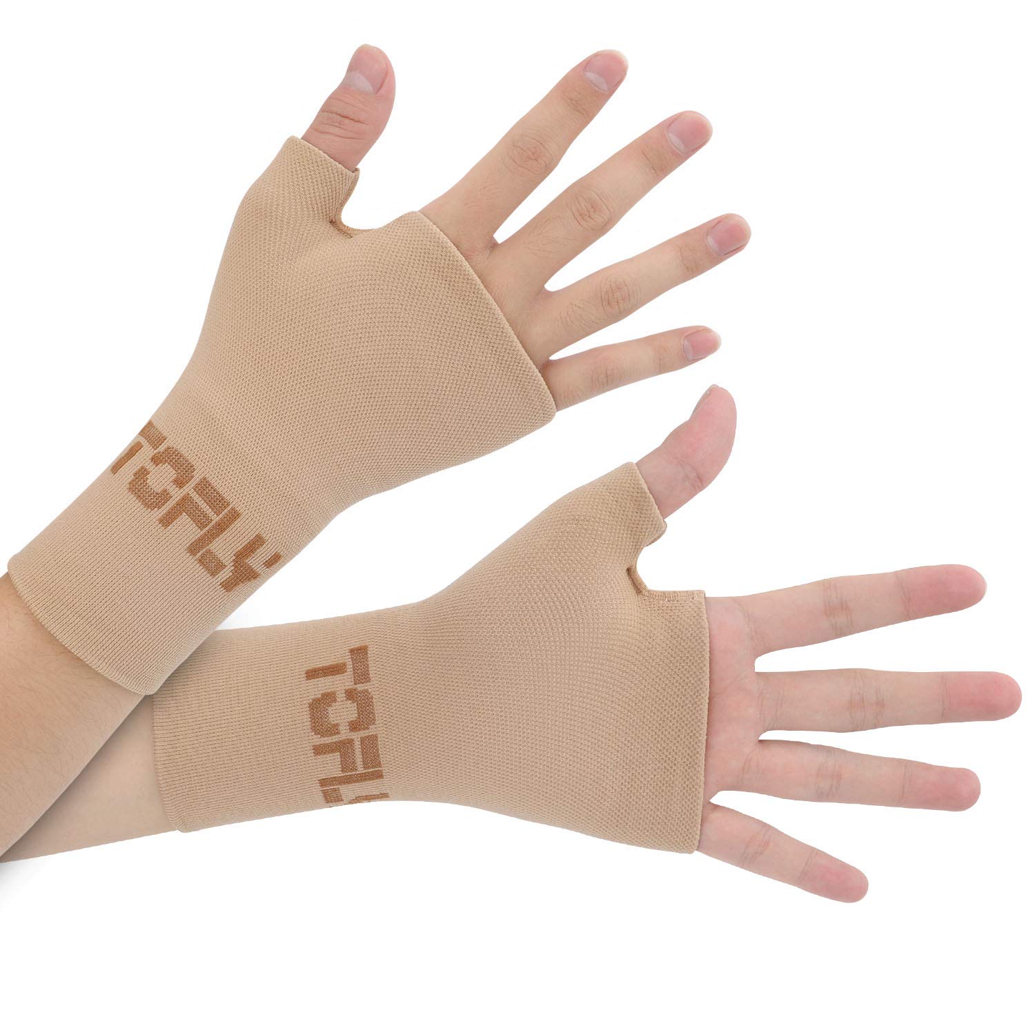 TOFLY Wrist & Thumb Support Sleeve - Compression Arthritis Gloves for Unisex, Ideal for Carpal Tunnel, Wrist Pain, RSI, Tendonitis, Typing, Beige S