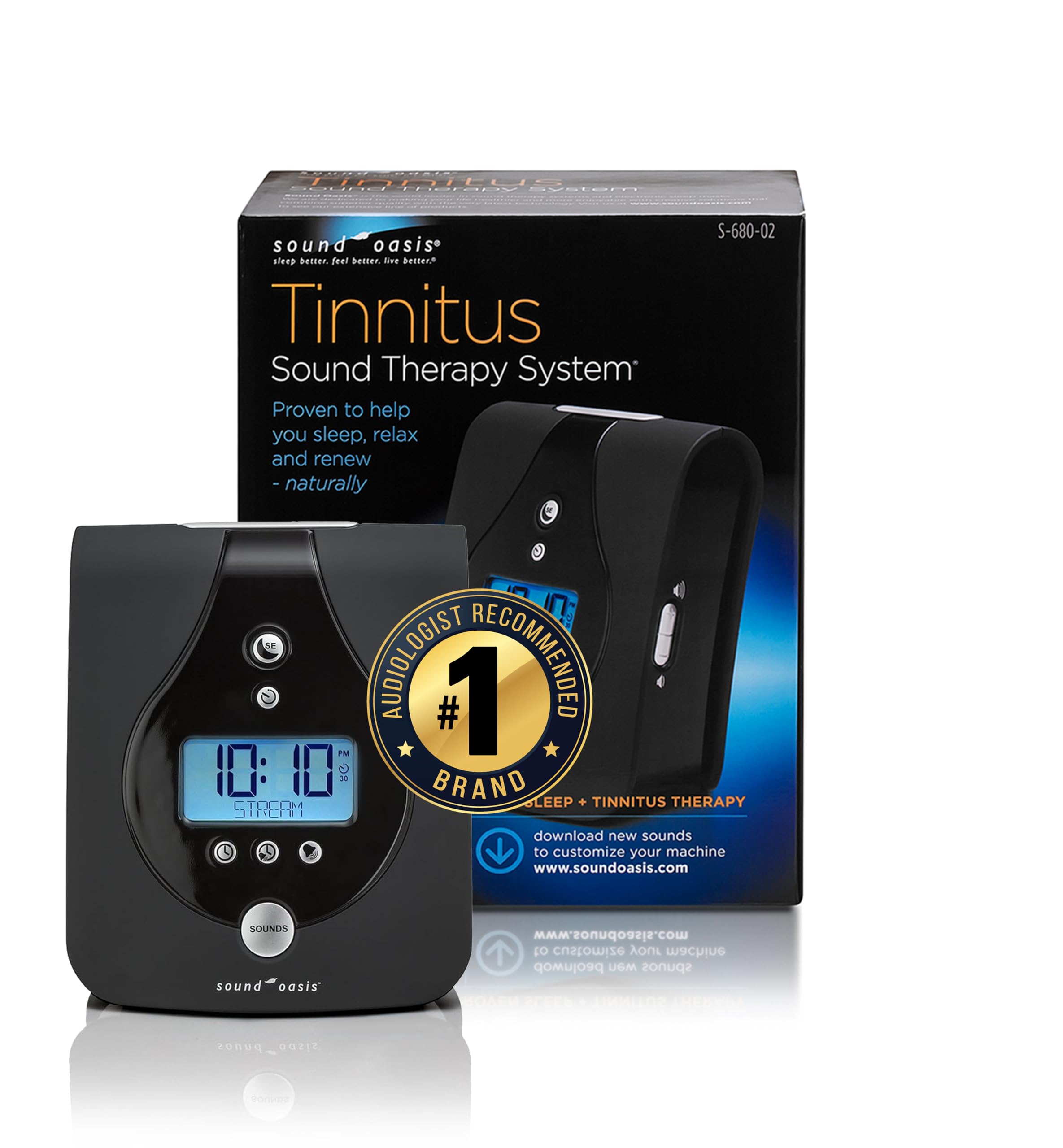Sound Oasis Tinnitus Sound Therapy System, 24 Dr. Developed Sounds, Manage Tinnitus, Sleep Enhancement Lulls You to Sleep, Ear Ringing & Noise Relief, Privacy, Alarm w/Chime, Auto-Off Sleep Timer