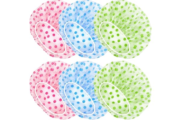 VTECHOLOGY Waterproof Shower Cap - Reusable Plastic Bath Caps for Women, Spa, Salon, Home Use and Hotel (6Pcs)