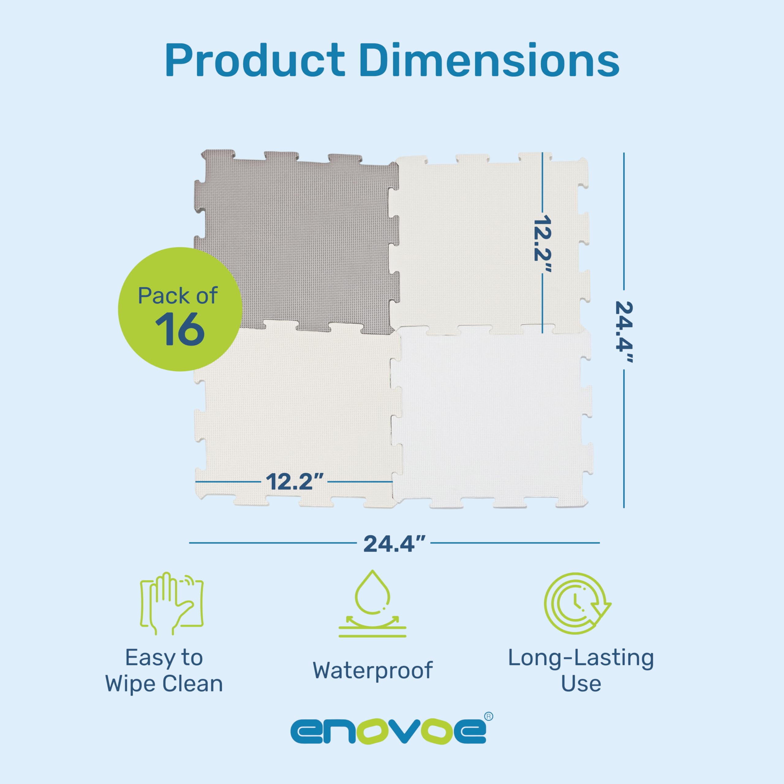 Enovoe Soft Baby Play Mat - Non-Toxic, Interlocking EVA Foam Tiles, 16 Pieces - Safe, Cushioned Floor Play Area for Kids, Infants & Toddlers - Ideal for Playrooms, Nurseries, and Home Gyms (12