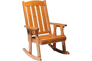 VINGLI Outdoor Rocking Chair, Heavy Duty 600 LBS Wooden Rocking Bench with Comfortable Backrest, Weatherproof Patio Rocker with Ergonomic Design, Solid Fir Wood Rocking Chair for Patio, Garden, Teak