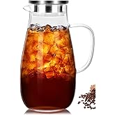 Potdoctor Glass Pitcher, Glass Water Pitcher with Lid and Handle for Fridge, 2 Quart Borosilicate Water Jug for Hot/Cold Drinks, Iced Tea, Juice and Coffee Beverage, Heat Resistant