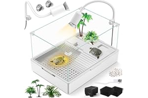 MoonOrange Large Turtle Tank Kit(Tank + Light + Water Pump), Acrylic Turtle Tank Starter Kit with Two Rain Shower Head, Adjustable Water Pump, Higher Fences (Kit-S)