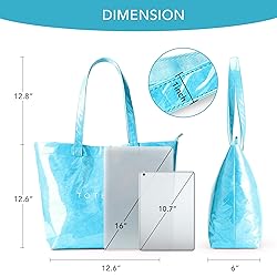 KALIDI PVC Zipper Tote Bag, Kraft Paper Beach Bag