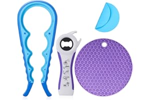 HENSAN Jar Bottle Opener for Weak Hands,4 &5 in 1 Multi Function Non-Slip Can Lid Opener Tools with Silicone Jar Gripper Pad,Suitable for Seniors,Children and Arthritic Hands (Dark Blue)
