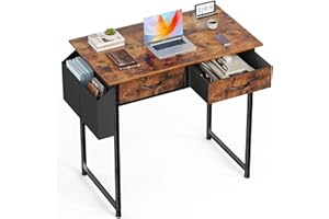 OLIXIS 32 Inch Small Desk with Drawers, Home Office Computer Desk with Storage Bag and Headphone Hook, Study Writing Table with Adjustable Feet for Bedroom, Rust