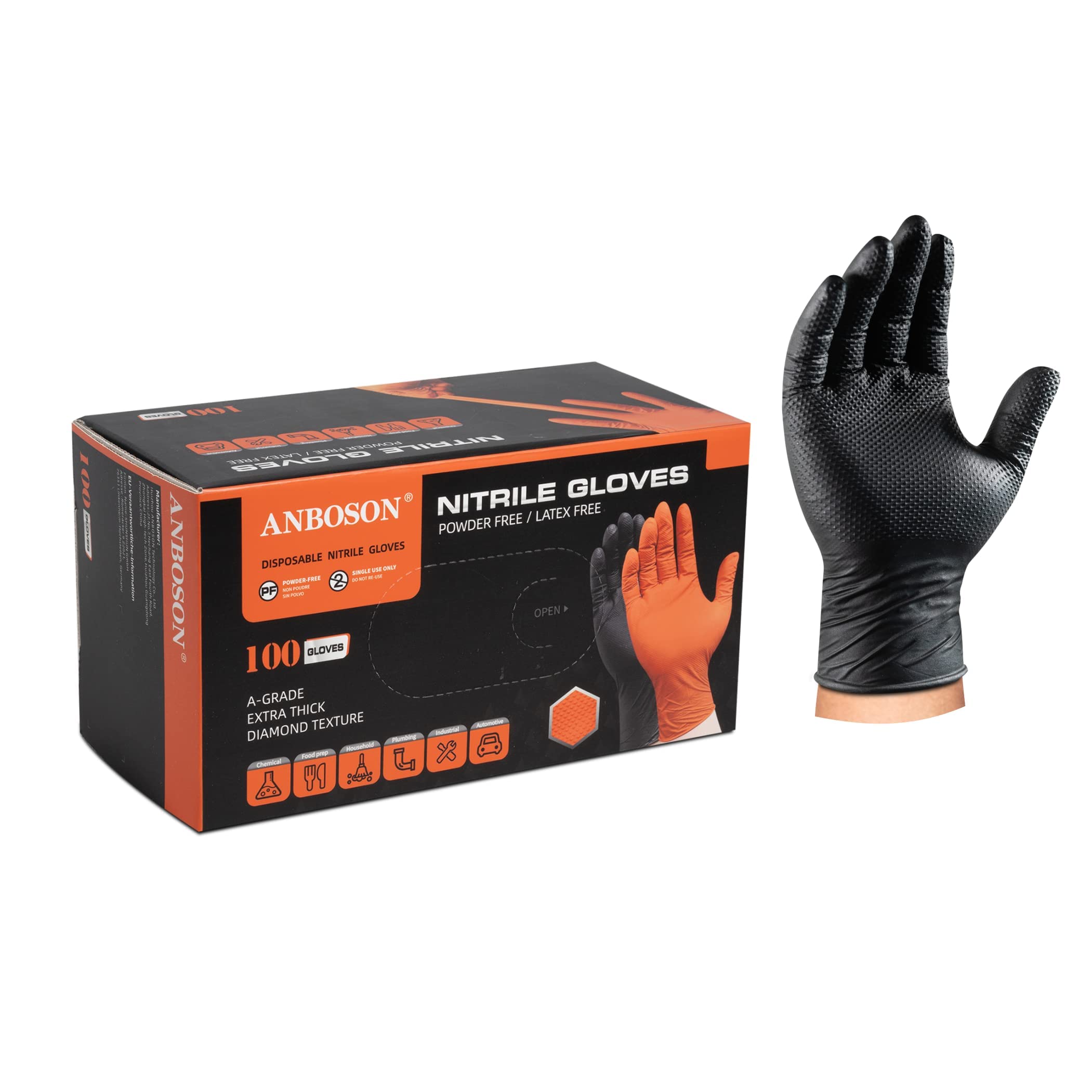 10mil Nitrile Gloves Disposable - Chemical Resistant Orange Rubber Gloves With Diamond Grip