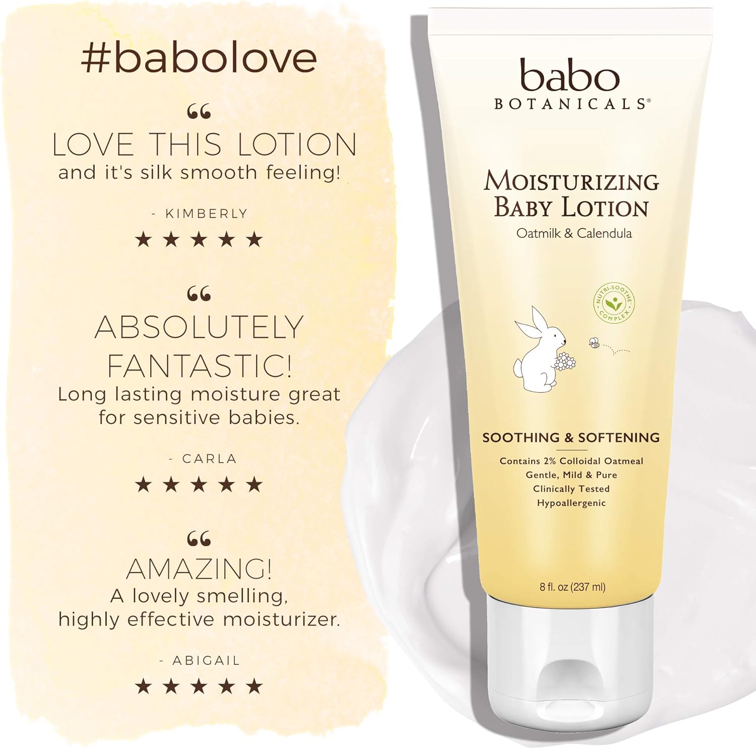 Babo Botanicals Moisturizing Baby Lotion, Non-Greasy, Hypoallergenic, , Multi, Oatmilk Calendula, 8 Fl Oz: Beauty