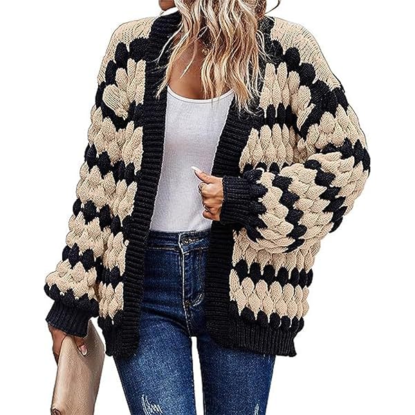 KIRUNDO Women Cardigan Oversized Puff Sleeve Open Front