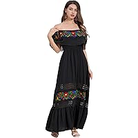 off the shoulder embroidered dress Black Off Shoulder Embroidered Maxi Dress with Side Slit main image 0