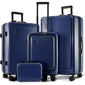 TRAVELARIM Navy Hardshell Luggage Sets 4 Piece, Durable Suitcase Set, Travel Luggage Set with Integrated TSA Lock, 360° Spinn