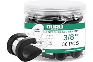 OURU 30pcs 3/8 Inch Stainless Steel Cable Clamps,Rubber Coated Cushioned Insulated Cable Clamp,Automotive Cable Wire Clamps,Pipe Clamps,Metal Clamp for Tube,Lines,Wire Cord Installation(Black,10mm)