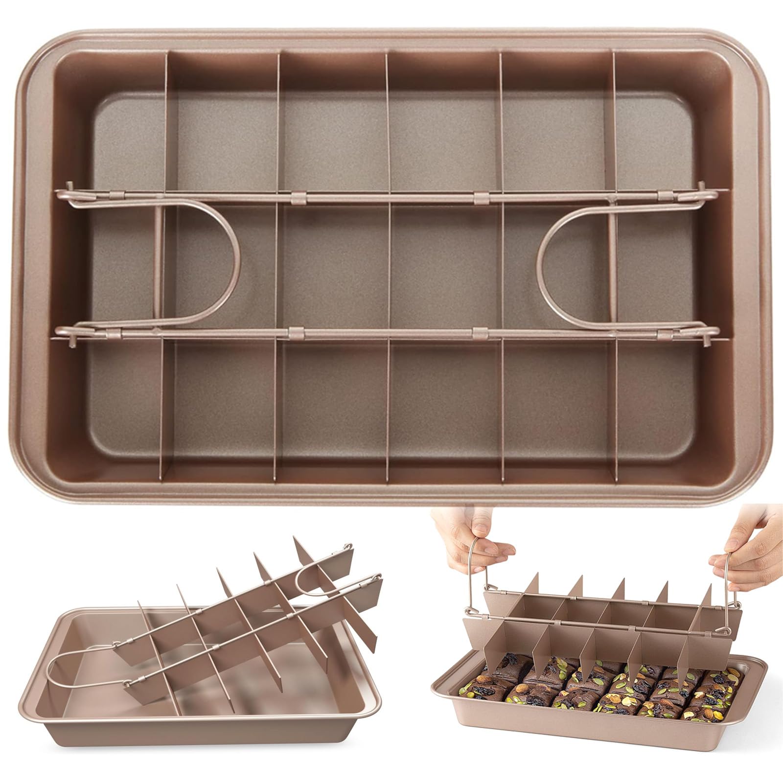 LOLYSIC Brownie Tin, Non Stick Brownie Tray with Dividers, 18-Slot Carbon Steel Brownies Pan Rectangular Traybake Tin for Oven Baking Roasting Cake Cookies Flapjack Lasagna, 31x20x4cm