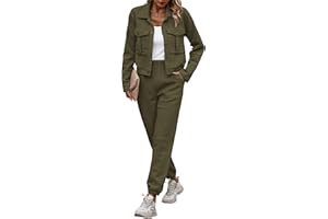 PRETTYGARDEN Womens 2024 Winter 2 Piece Outfit Tracksuit Long Sleeve Button Down Shacket Jacket Pockets Long Pants Casual Set